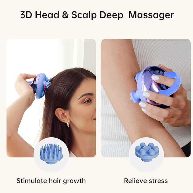 COMFIER Cordless Scalp Massager Hair Growth with 3 kneading Modes,Waterproof Head Massage with 8 Claws for Deep Cleansing,Body Cat Head Scratcher,Gift for Women