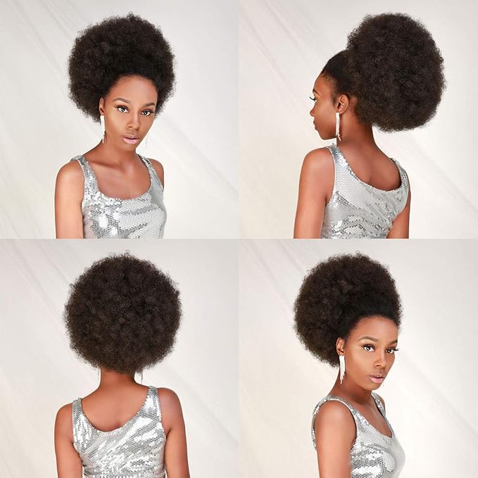 GLAM21USA Afro Puff Drawstring Ponytail Retro Kinky Curly Ponytail Wig Clip in Bun Hair Piece for Black Women Synthetic Hair Extension (LARGE, 4 (Medium Dark Brown))