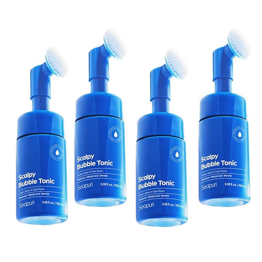 Bubble Hair Tonic — Leave-In Scalp Exfoliator Foam for Oily, Sweaty, or Itchy Roots — Clears Buildup & Sweat with No Residue — Cooling Relief with Menthol & Salicylic Acid (Pack of 4, Minty 4)