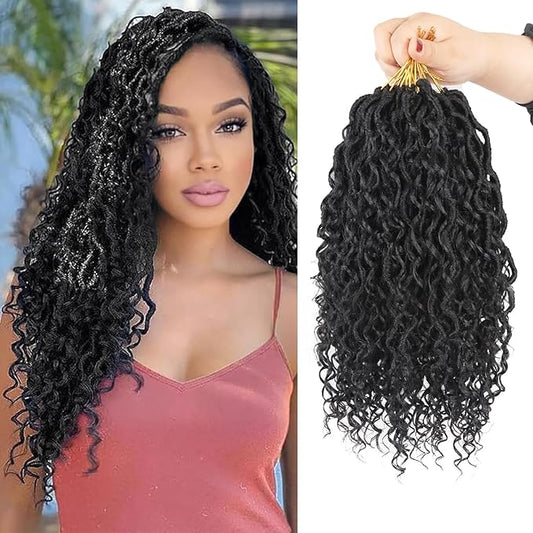 Goddess Locs Crochet Hair,Vemet 14 Inch 9 Packs Synthetic Faux Locs Crochet Hair for Black Women,River Locs Hair Extensions Boho Style Pre looped Faux Locs with Curly Ends