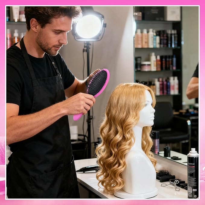 3Pcs Wig Brush for Synthetic Hair with 4Pcs Wig Cap and Wide Tooth Hair Comb No More Hair Pulling