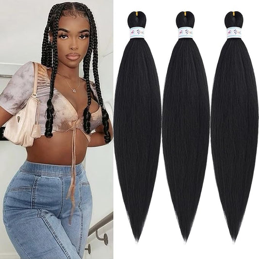 Kids Braiding Hair Pre Stretched 1b Black 20 Inch Hypoallergenic Knotless Non Toxic Prestretched Braiding Hair Plant Based Synthetic Braids Hair Extensions 3 Packs