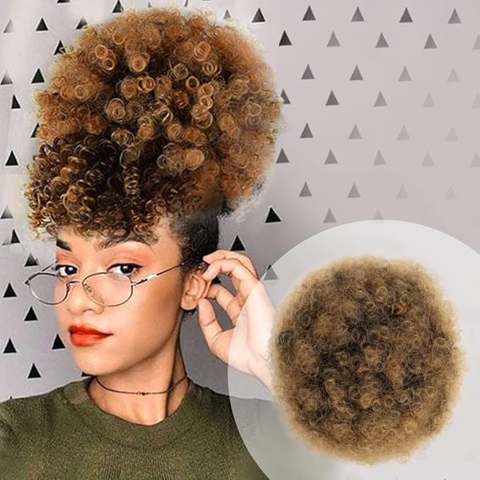 GLAM21USA Afro Puff Drawstring Ponytail Retro Kinky Curly Ponytail Wig Clip in Bun Hair Piece for Black Women Synthetic Hair Extension (MEDIUM, T1B/27)