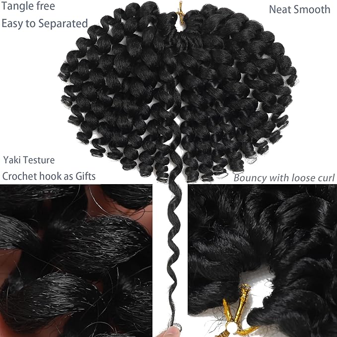 5 Packs 2X Ringlet Wand Curl Jamaican Bounce 8 inch Synthetic Crochet Hair Extensions Crochet Braiding Hair 20 Roots Crochet Curly Hair(8Inch (Pack of 5), 1B)
