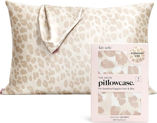 Kitsch Satin Pillowcase with Zipper for Hair & Skin, Softer Than Silk Pillow Cases Queen, Wrinkle-Free, Smooth and Cooling Satin Pillow Covers, Standard Size 19"x26", Leopard