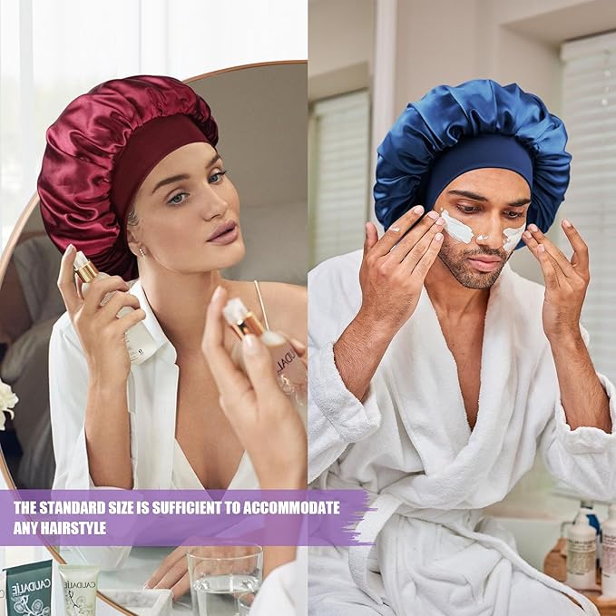 Satin Silk Bonnet for Sleeping, Double Layer Silk Sleep Cap for Men & Women, Soft Satin Lined Bonnet for Curly Hair