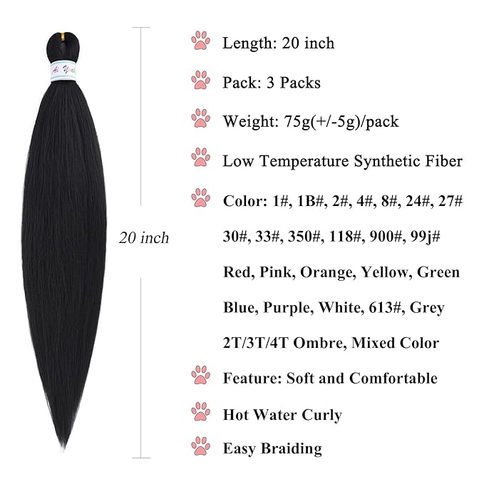 Kids Braiding Hair Pre Stretched 1b Black 20 Inch Hypoallergenic Knotless Non Toxic Prestretched Braiding Hair Plant Based Synthetic Braids Hair Extensions 3 Packs