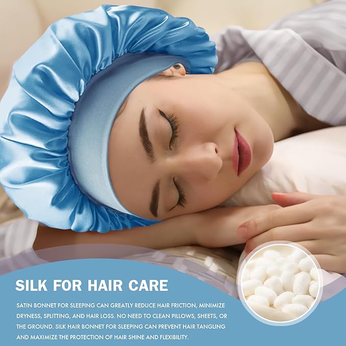 Satin Silk Bonnet for Sleeping, Double Layer Silk Sleep Cap for Men & Women, Soft Satin Lined Bonnet for Curly Hair