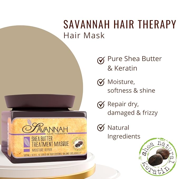 Savannah Hair Mask with Keratin & Shea Butter – Deep Conditioning Hair Treatment for Dry, Damaged & Curly Hair – Repairs, Strengthens & Restores Shine – 16.9 fl oz