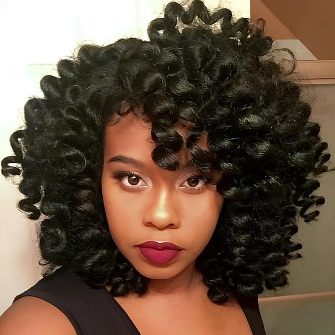 3 Packs Jamaican Bounce Crochet Hair 2X Ringlet Wand Curl Crochet Braids 8 inch Synthetic Pre Looped Crochet Hair Extensions Crochet Braiding Hair 60 Roots (#1B)