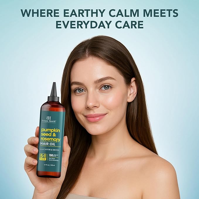 Botanic Hearth Hair Oil for Hair Growth & Hair Relaxer | Strengthening Dry, Frizzy, Damaged Hair & Scalp Treatment | Rosemary & Pumpkin Hair Oil – 6.7 Fl Oz