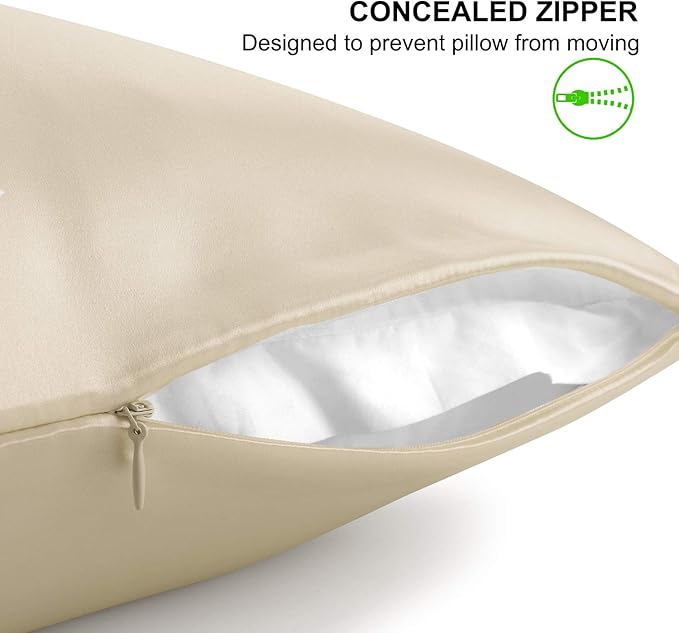 Standard Size Silk Pillowcase ALASKA BEAR Random Color Silk Scrunchie Gift Set for Beauty Sleep (1, Beige)