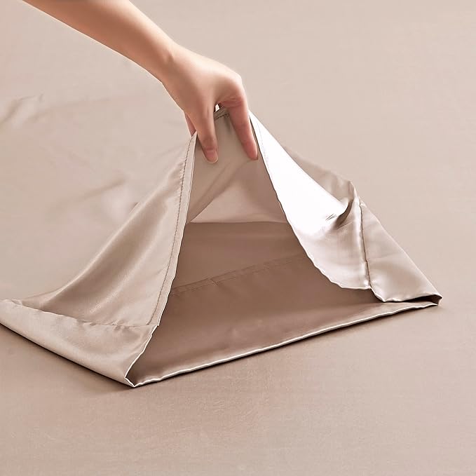 King Size Satin Pillowcase Set of 2 with Envelope Closure,Taupe Silk Pillowcase for Hair and Skin (20x36)