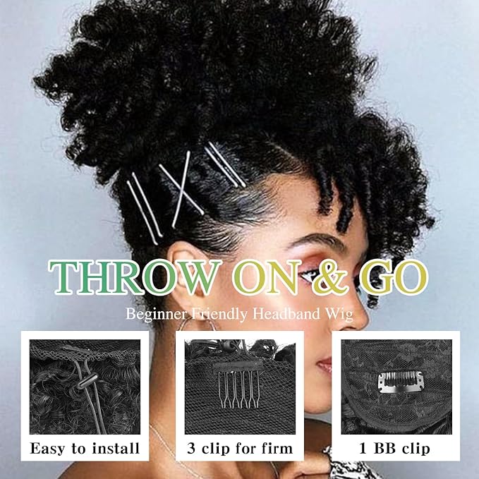 Drawstring Ponytail for Black Women, Afro Puff Kinky Curly Hair Ponytail Extension with Bangs Updo Natural Hair Ponytail