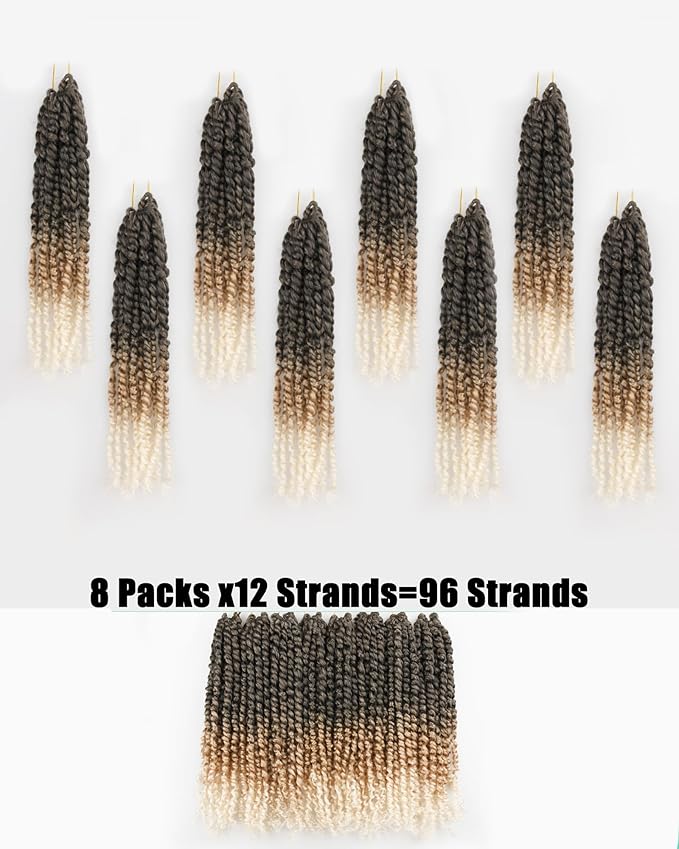 14 Inches 8 Packs Passion Twist Crochet Hair for Black Women and Kids-3 Tones Ombre Gray to Blonde to Off-white, Pre Looped Pretwisted Crochet Hair(14"-8 Packs,Gray/27/613)