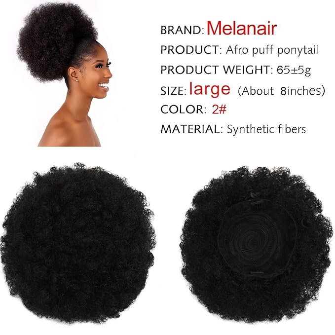 Afro Puff Drawstring Ponytail with Bangs ponytail extension for black women Short Curly Clip in Wrap Updo Hairpiece(2#) (No bangs, 2#)