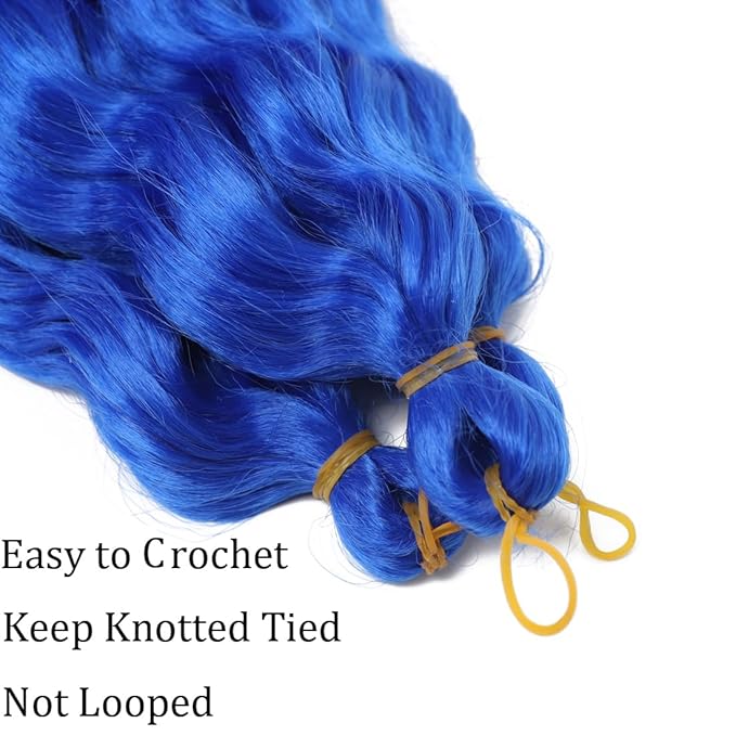 18 inch Ocean Wave Crochet Hair Deep Wave Twist Crochet Hair Extensions Curly Braiding Hair 3 packs Long Wavy Braids For Women(18 inch, Blue)