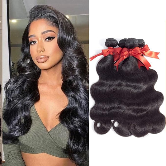 Body Wave Human Hair 4 Bundles 100% Unprocessed Brazilian Body Wave Virgin Human Hair 4 Bundles Human Hair Extensions Natural Black Color(30 30 30 30)