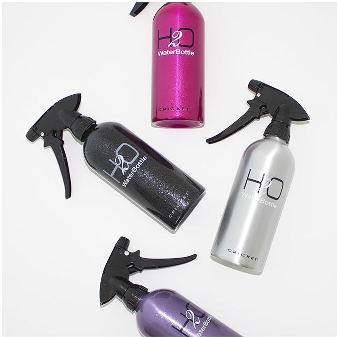 Cricket H2O Water Spray Bottle for Hair Mist – Continuous Stream, Adjustable Nozzle & Stronger Spray Bottles, Durable Aluminum, Refillable for Hair Styling & Barber Use – 13.5 oz, Sparkle Black