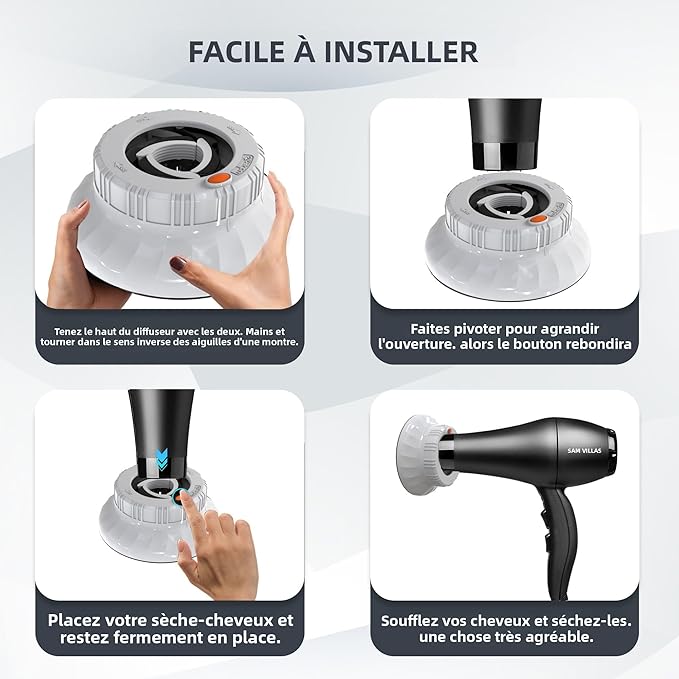 Universal Hair Diffuser for Blow Dryer - Fits All 1.4-2.4 inch Dryers, Professional Ionic Diffuser Attachment for Curly/Wavy Hair, Reduces Frizz & Enhance Curls, Lightweight, Travel-Friendly (white)