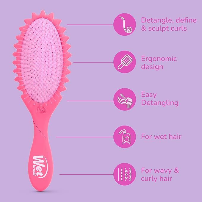 Wet Brush Curl Shaper Detangler Brush, Pink, Curl Defining for Curly and Coily Hair Types, IntelliFlex Bristles Detangle for Frizz-Free Shaping, Made for Women, Men & Kids