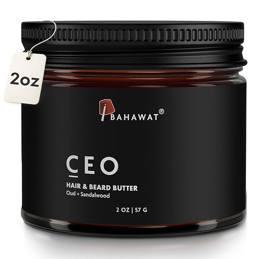 BAHAWAT Hair & Beard Butter for Men Leave-in Conditioner - Oud & Sandalwood scent - Strengthen & Soften– Made in USA -Organic Natural Ingredients | The Best Beard Butter - 2 oz.