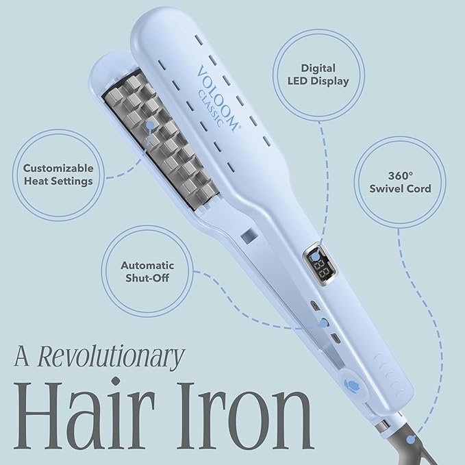 VOLOOM Classic 1-1/2” Inch Professional Volumizing Ceramic Flat Iron - Hair Volumizer & Styling Tool with Adjustable Temp & Auto Shut-Off for Lasting Volume for Thicker Hair - Heat Resistant Case