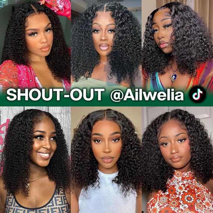 Curly Bob Wig Human Hair Jerry Curl 200% Density 5x5 HD Lace Closure Wigs Human Hair Bob Wigs For Black Women Wear And Go Glueless Curly Wig 1B Color 14 Inch