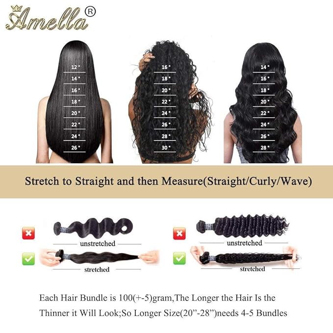 Amella Brazilian Virgin Body Wave Hair Bundles Weave Woman's Luxury (14inch, Hair Bundles)