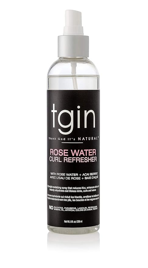 tgin Rose Water Curl Refresher – Curl Spray for Curly, Coily, and Wavy Hair – tgin Hair Products Enhances Shine, Reduces Frizz, and Moisturizes Dry Curls & Scalp – Acai Berry & Rose Water – 8 Fl Oz