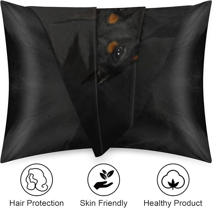 Doberman Dog Silky Satin Pillowcase for Hair & Skin, Bed Pillow Cases with Hidden Zipper Soft Breathable Pillow Covers for Sleeping Standard Size, 20x26in