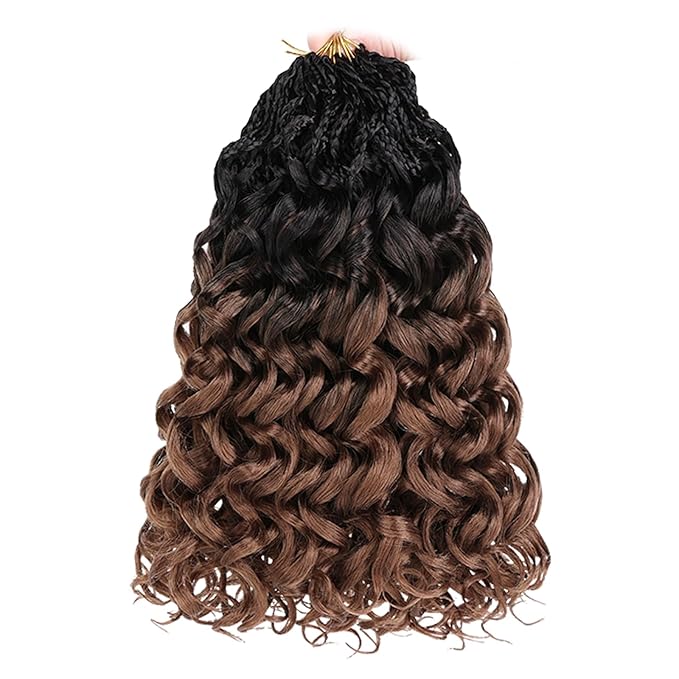 Leeven 10 Inch Pre Looped Gogo Curl Crochet Hair 8 Packs Black to Brown 2 Tone Short Curly Crochet Hair Ocean Wave Crochet Braids Deep Twist Boho Braids Synthetic Hair for Women