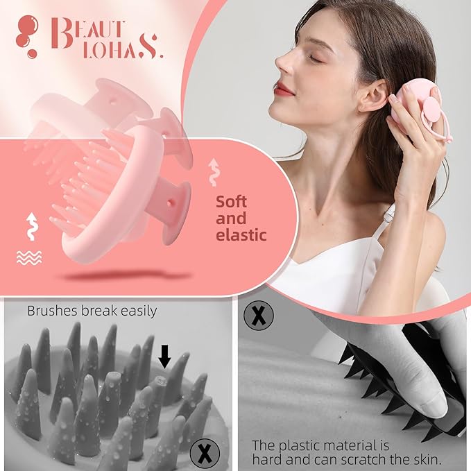 Scalp Massager Shampoo Brush, Scalp Scrubber with Soft Silicone Bristles, Scrubber Scalp Exfoliator for Dandruff Removal，Hair Grouth,Wet Dry Hair Massager Brush for All Hair (Pink)