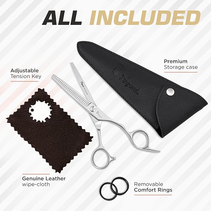 Fagaci Left Handed Professional Thinning Shears 6 Inch with Extremely Sharp Blades, 440C Steel Thinning Scissors, Durable, Smooth Motion & Fine Cut, Hair Scissors with Elegant Sheath