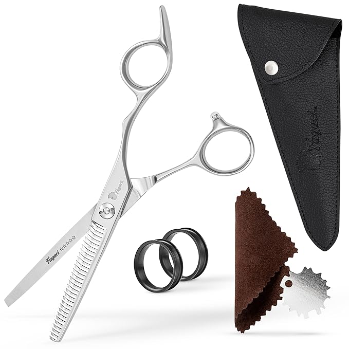 Professional Thinning Shears 6 Inch with Extremely Sharp Blades, 440C Steel Thinning Scissors, Durable, Smooth Motion & Fine Cut, Hair Scissors with Elegant Sheath, Cleaning Leather & Key