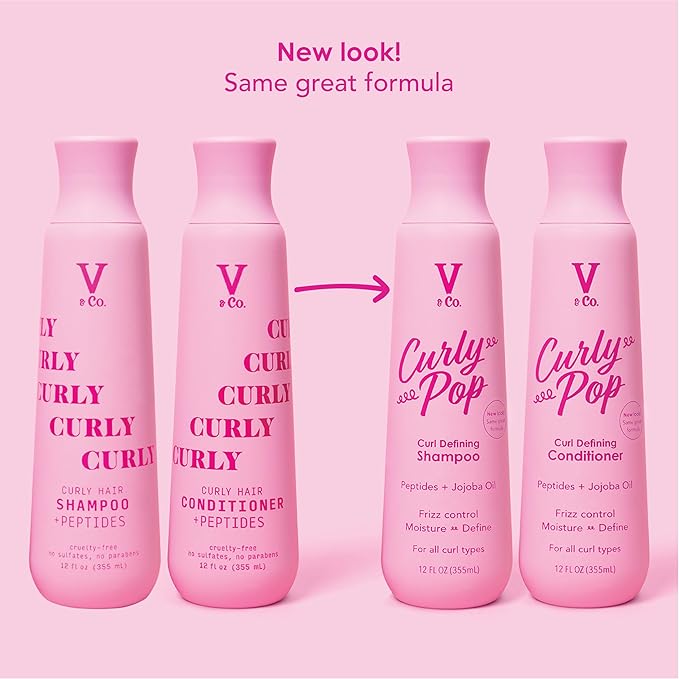 V&Co. Beauty Curly Hair Shampoo & Conditioner Set (12 Oz. Each) with Peptide Technology, Enhances Curl Definition, Sulfate Free Conditioner and Shampoo for Naturally Curly Hair, Gentle, Color Safe