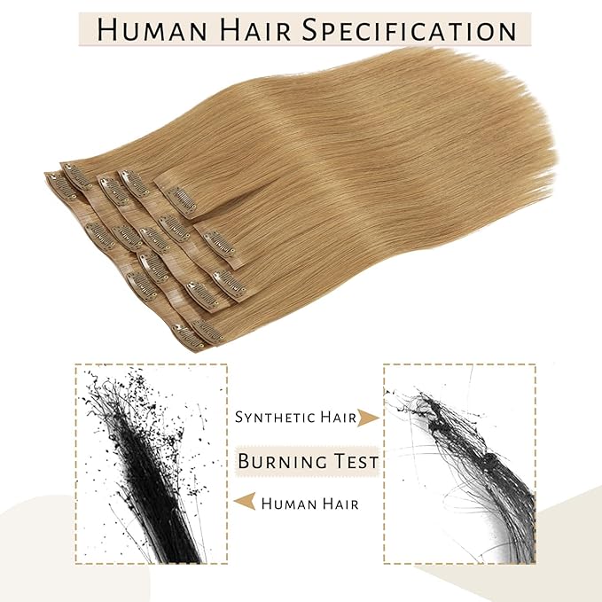 Caliee Seamless Clip in Human Hair Extensions 14Inch Color Caramel Blonde Ultra Thin PU Weft Remy Real Hair Straight Clip in Hair Extensions Silky Straight 110G