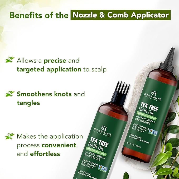 Botanic Hearth Hair Oil for Hair Growth & Home Hair Perm Kit | Strengthening Dry, Frizzy, Damaged Hair & Scalp Treatment | Tea Tree Hair Oil – 6.7 Fl Oz (2 Pack)