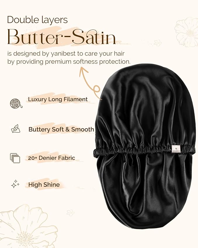 YANIBEST Silk Bonnet Satin Bonnet for Sleeping Women Men, Adjustable Double Layer Hair Bonnet for Curly Braids Reduce Frizz