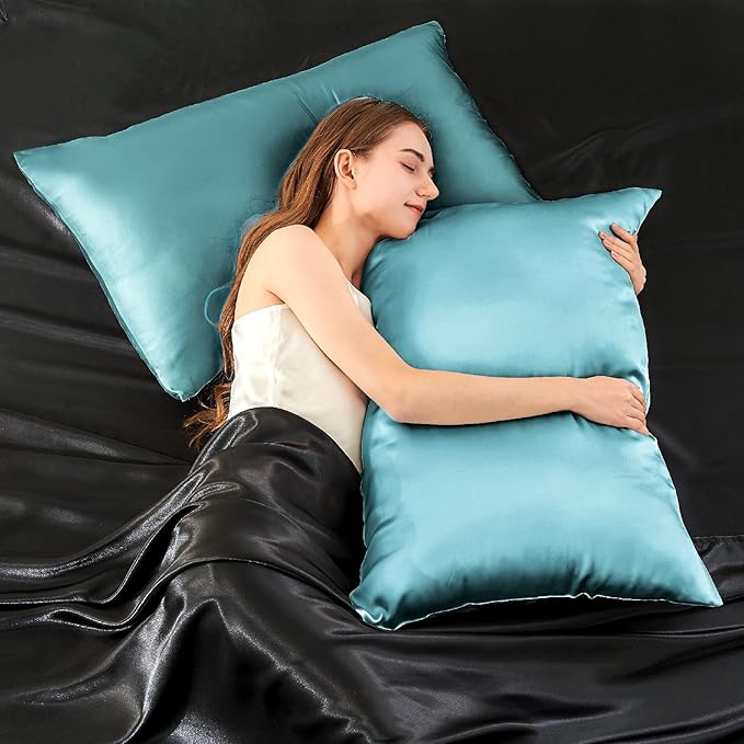 INFIIXSO Silk Pillow Cases 2 Pack Standard Size, Ultra Smooth & Soft Mulberry Silk Pillow Case for Hair and Skin, Breathable Cooling Silk Pillowcase with Hidden Zipper (Ocean Mist, 20x26 Inches)