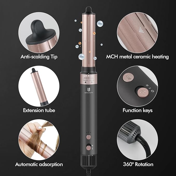 Webeauty Hot Air Styler, Blow Dryer Brush, Auto Hair Wrap Curling Irons Hot Air Brush Negative Ionic Airflow Hair Curlers, Multi Styler for Volumizing, Straight, Wavy, Curly Hair, Black