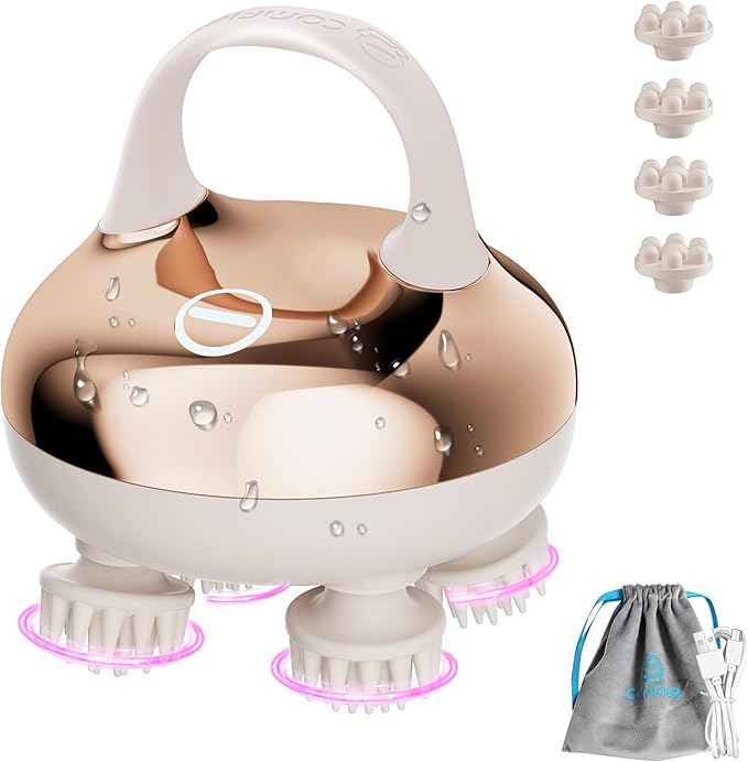 COMFIER Scalp Massager Hair Growth with 3 kneading Modes,Waterproof Hair Massage with 8 Claws for Deep Cleansing,Cordless Head Massager,Body Cat Head Scratcher,Christmas Gifts for Women,Men
