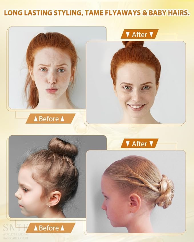 Slick Back Hair Brush (Purple), Hair Wax Stick Set, Taming Flyaways for Sleek Ponytail & Bun Styling, Hair Accessories for Teen Girls, Kids, and Women