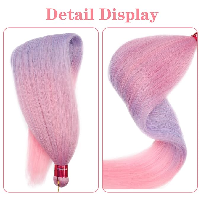 Ombre Pink-Baby Blue Braiding Hair Extension, 28 Inches Pre Stretched Braiding Hair for hair Braids,2 Packs Yaki Texture Synthetic Braid Hair