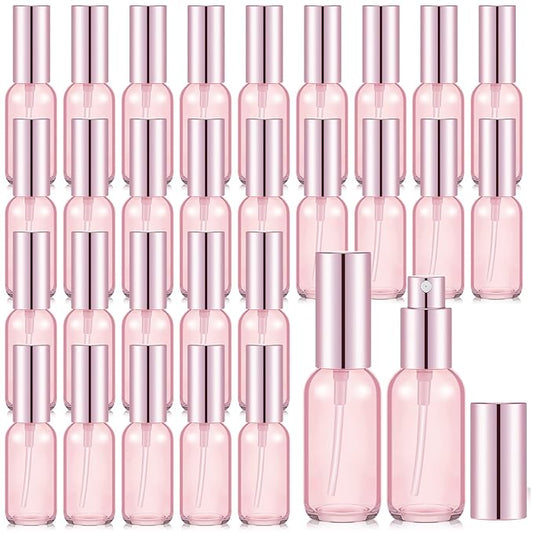 Roshtia 30 Pcs 1 Oz/ 30 ml Pink Glass Spray Bottle Refillable Perfume Atomizer Clear Decorative Empty Bottles with Fine Mist Sprayer Pump for Face Body Travel