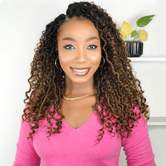 Fulcrum Goddess Locs Crochet Hair 12 Inch, 8 Packs New Faux Locs Crochet Hair for Black Women, Crochet locs with Curly Ends (12Inch (Pack of 8), 1B/4/30#)