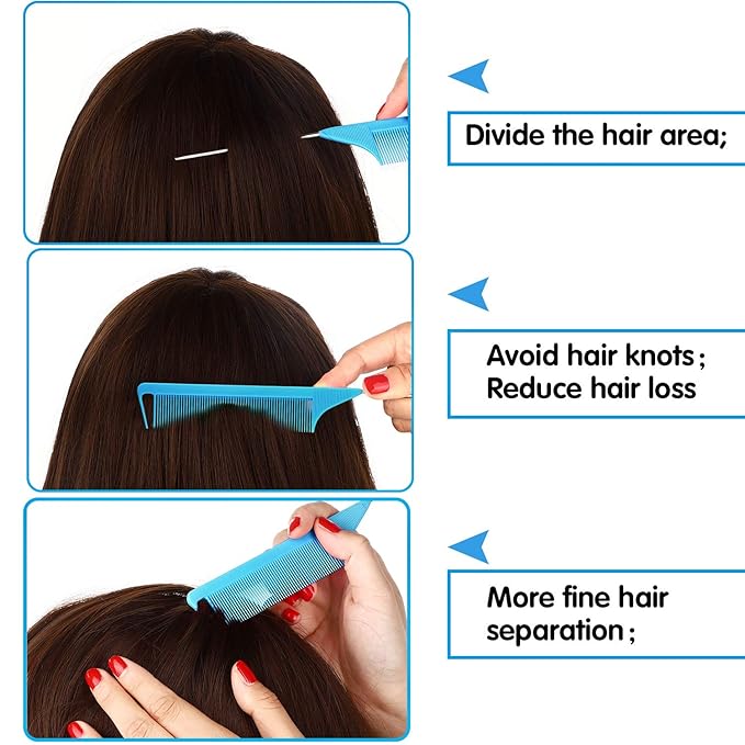 Patelai 30 Pieces Rat Tail Combs Bulk, Hair Teasing Fine Tooth Pintail Combs Braiding Hair Styling Tools with Steel Pin for Stylists Salon Teasing Sectioning Coloring Detangling(Blue)