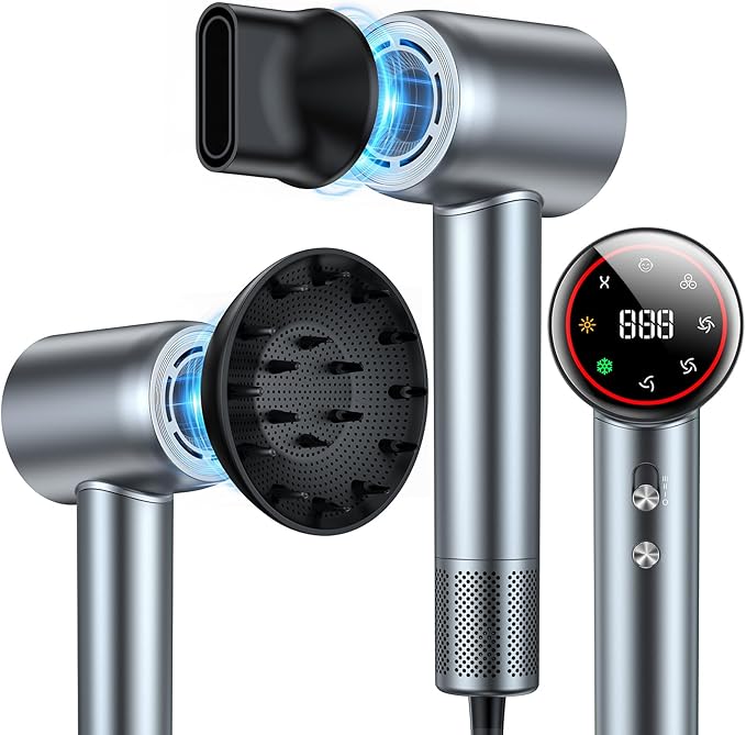 Hair Dryer, 160000 RPM High Speed 200 Million Ionic Blow Dryer, Professional Hair Blow Dryer with Diffuser and Nozzle for Home, Travel & Salon Use, 120V