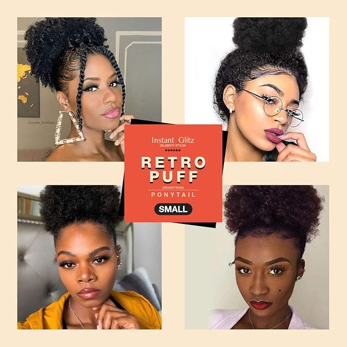 GLAM21USA Afro Puff Drawstring Ponytail Retro Kinky Curly Ponytail Wig Clip in Bun Hair Piece for Black Women Synthetic Hair Extension (SMALL, FS1B/30)