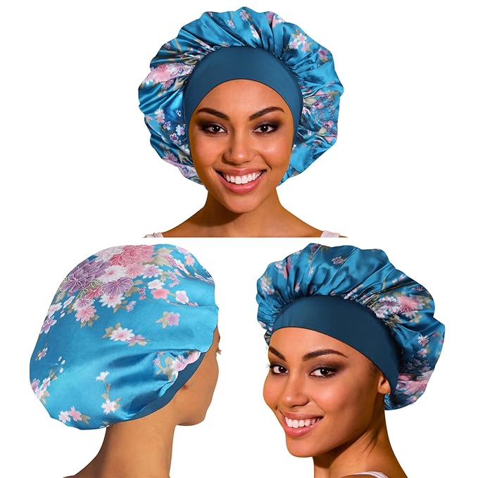 3 Pack Satin Bonnet Silk Hair Bonnet for Sleeping, Sleep Bonnets for Women Large Wide Soft Band Sleep Cap for Curly Hair Braids